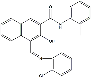 4-{[(2-chlorophenyl)imino]methyl}-3-hydroxy-N-(2-methylphenyl)-2-naphthamide Struktur