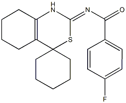 4-fluoro-N-[1,4,5,6,7,8-hexahydrospiro(2H-3,1-benzothiazine-4,1'-cyclohexane)-2-ylidene]benzamide Struktur