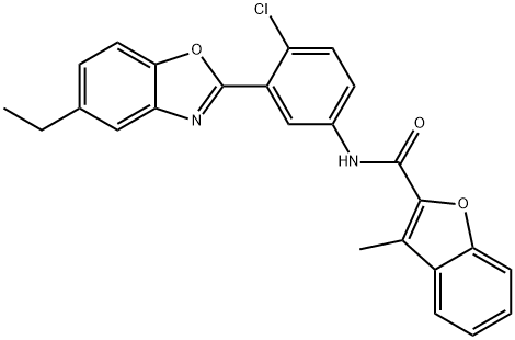 N-[4-chloro-3-(5-ethyl-1,3-benzoxazol-2-yl)phenyl]-3-methyl-1-benzofuran-2-carboxamide 结构式