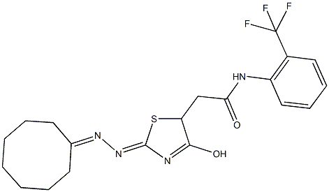 2-[2-(cyclooctylidenehydrazono)-4-hydroxy-2,5-dihydro-1,3-thiazol-5-yl]-N-[2-(trifluoromethyl)phenyl]acetamide 化学構造式