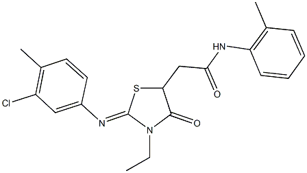 2-{2-[(3-chloro-4-methylphenyl)imino]-3-ethyl-4-oxo-1,3-thiazolidin-5-yl}-N-(2-methylphenyl)acetamide|