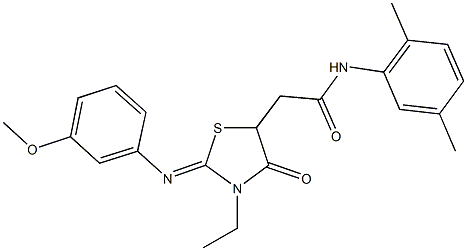 N-(2,5-dimethylphenyl)-2-{3-ethyl-2-[(3-methoxyphenyl)imino]-4-oxo-1,3-thiazolidin-5-yl}acetamide,489436-25-1,结构式