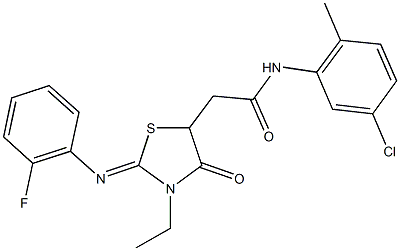 N-(5-chloro-2-methylphenyl)-2-{3-ethyl-2-[(2-fluorophenyl)imino]-4-oxo-1,3-thiazolidin-5-yl}acetamide 结构式