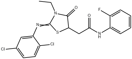 2-{2-[(2,5-dichlorophenyl)imino]-3-ethyl-4-oxo-1,3-thiazolidin-5-yl}-N-(2-fluorophenyl)acetamide 结构式