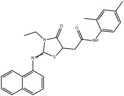 N-(2,4-dimethylphenyl)-2-[3-ethyl-2-(1-naphthylimino)-4-oxo-1,3-thiazolidin-5-yl]acetamide 化学構造式