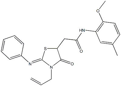 2-[3-allyl-4-oxo-2-(phenylimino)-1,3-thiazolidin-5-yl]-N-(2-methoxy-5-methylphenyl)acetamide Struktur