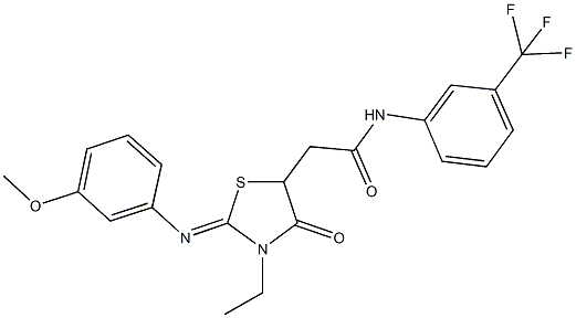 2-{3-ethyl-2-[(3-methoxyphenyl)imino]-4-oxo-1,3-thiazolidin-5-yl}-N-[3-(trifluoromethyl)phenyl]acetamide Structure