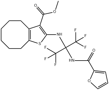 methyl 2-{[2,2,2-trifluoro-1-(2-furoylamino)-1-(trifluoromethyl)ethyl]amino}-4,5,6,7,8,9-hexahydrocycloocta[b]thiophene-3-carboxylate 结构式