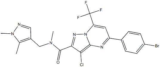 5-(4-bromophenyl)-3-chloro-N-[(1,5-dimethyl-1H-pyrazol-4-yl)methyl]-N-methyl-7-(trifluoromethyl)pyrazolo[1,5-a]pyrimidine-2-carboxamide Structure