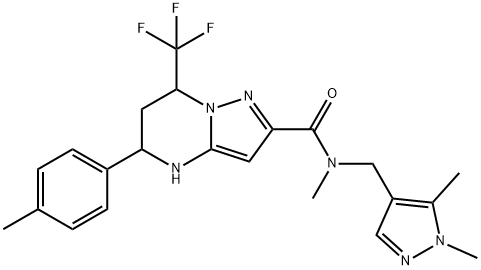 N-[(1,5-dimethyl-1H-pyrazol-4-yl)methyl]-N-methyl-5-(4-methylphenyl)-7-(trifluoromethyl)-4,5,6,7-tetrahydropyrazolo[1,5-a]pyrimidine-2-carboxamide 化学構造式