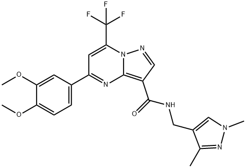 5-(3,4-dimethoxyphenyl)-N-[(1,3-dimethyl-1H-pyrazol-4-yl)methyl]-7-(trifluoromethyl)pyrazolo[1,5-a]pyrimidine-3-carboxamide 结构式