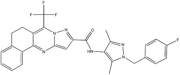 N-[1-(4-fluorobenzyl)-3,5-dimethyl-1H-pyrazol-4-yl]-7-(trifluoromethyl)-5,6-dihydrobenzo[h]pyrazolo[5,1-b]quinazoline-10-carboxamide Struktur