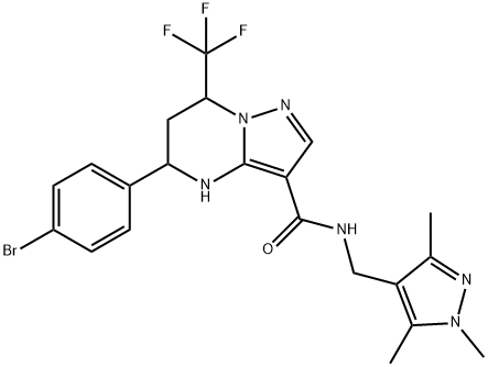 5-(4-bromophenyl)-7-(trifluoromethyl)-N-[(1,3,5-trimethyl-1H-pyrazol-4-yl)methyl]-4,5,6,7-tetrahydropyrazolo[1,5-a]pyrimidine-3-carboxamide Struktur