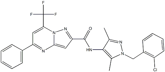 N-[1-(2-chlorobenzyl)-3,5-dimethyl-1H-pyrazol-4-yl]-5-phenyl-7-(trifluoromethyl)pyrazolo[1,5-a]pyrimidine-2-carboxamide Structure