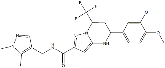 5-(3,4-dimethoxyphenyl)-N-[(1,5-dimethyl-1H-pyrazol-4-yl)methyl]-7-(trifluoromethyl)-4,5,6,7-tetrahydropyrazolo[1,5-a]pyrimidine-2-carboxamide 化学構造式