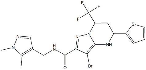 3-bromo-N-[(1,5-dimethyl-1H-pyrazol-4-yl)methyl]-5-(2-thienyl)-7-(trifluoromethyl)-4,5,6,7-tetrahydropyrazolo[1,5-a]pyrimidine-2-carboxamide Struktur