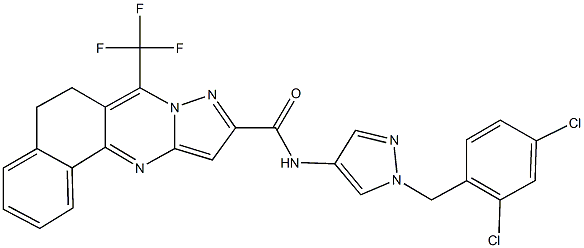 N-[1-(2,4-dichlorobenzyl)-1H-pyrazol-4-yl]-7-(trifluoromethyl)-5,6-dihydrobenzo[h]pyrazolo[5,1-b]quinazoline-10-carboxamide 结构式
