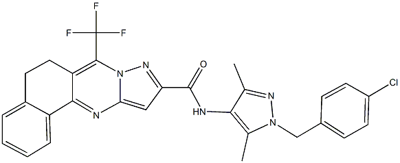 N-[1-(4-chlorobenzyl)-3,5-dimethyl-1H-pyrazol-4-yl]-7-(trifluoromethyl)-5,6-dihydrobenzo[h]pyrazolo[5,1-b]quinazoline-10-carboxamide 化学構造式