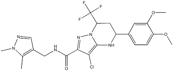 3-chloro-5-(3,4-dimethoxyphenyl)-N-[(1,5-dimethyl-1H-pyrazol-4-yl)methyl]-7-(trifluoromethyl)-4,5,6,7-tetrahydropyrazolo[1,5-a]pyrimidine-2-carboxamide,489450-59-1,结构式