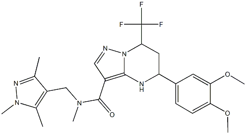 5-(3,4-dimethoxyphenyl)-N-methyl-7-(trifluoromethyl)-N-[(1,3,5-trimethyl-1H-pyrazol-4-yl)methyl]-4,5,6,7-tetrahydropyrazolo[1,5-a]pyrimidine-3-carboxamide Struktur