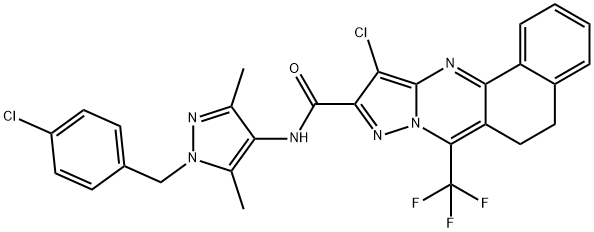 11-chloro-N-[1-(4-chlorobenzyl)-3,5-dimethyl-1H-pyrazol-4-yl]-7-(trifluoromethyl)-5,6-dihydrobenzo[h]pyrazolo[5,1-b]quinazoline-10-carboxamide Struktur