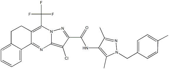 11-chloro-N-[3,5-dimethyl-1-(4-methylbenzyl)-1H-pyrazol-4-yl]-7-(trifluoromethyl)-5,6-dihydrobenzo[h]pyrazolo[5,1-b]quinazoline-10-carboxamide,489451-77-6,结构式