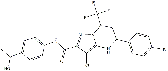 5-(4-bromophenyl)-3-chloro-N-[4-(1-hydroxyethyl)phenyl]-7-(trifluoromethyl)-4,5,6,7-tetrahydropyrazolo[1,5-a]pyrimidine-2-carboxamide Struktur