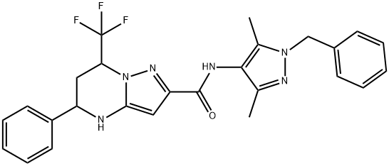 N-(1-benzyl-3,5-dimethyl-1H-pyrazol-4-yl)-5-phenyl-7-(trifluoromethyl)-4,5,6,7-tetrahydropyrazolo[1,5-a]pyrimidine-2-carboxamide Struktur