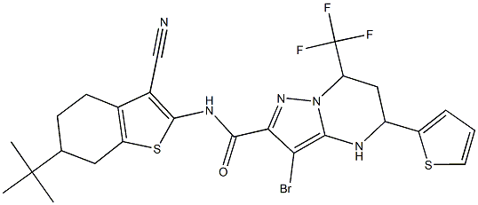 3-bromo-N-(6-tert-butyl-3-cyano-4,5,6,7-tetrahydro-1-benzothien-2-yl)-5-(2-thienyl)-7-(trifluoromethyl)-4,5,6,7-tetrahydropyrazolo[1,5-a]pyrimidine-2-carboxamide,489452-74-6,结构式