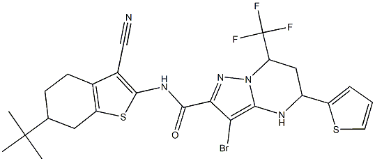 3-bromo-N-(6-tert-butyl-3-cyano-4,5,6,7-tetrahydro-1-benzothien-2-yl)-5-(2-thienyl)-7-(trifluoromethyl)-4,5,6,7-tetrahydropyrazolo[1,5-a]pyrimidine-2-carboxamide Structure