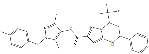 N-[3,5-dimethyl-1-(4-methylbenzyl)-1H-pyrazol-4-yl]-5-phenyl-7-(trifluoromethyl)-4,5,6,7-tetrahydropyrazolo[1,5-a]pyrimidine-2-carboxamide Struktur