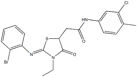 2-{2-[(2-bromophenyl)imino]-3-ethyl-4-oxo-1,3-thiazolidin-5-yl}-N-(3-chloro-4-methylphenyl)acetamide Structure