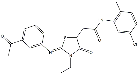 2-{2-[(3-acetylphenyl)imino]-3-ethyl-4-oxo-1,3-thiazolidin-5-yl}-N-(5-chloro-2-methylphenyl)acetamide Structure