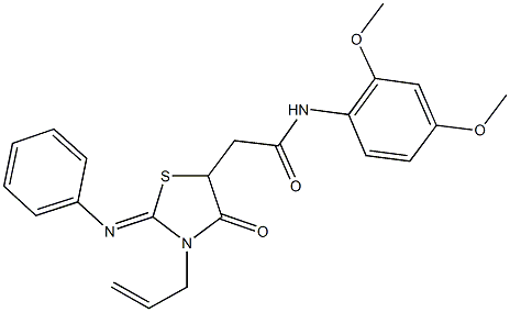 2-[3-allyl-4-oxo-2-(phenylimino)-1,3-thiazolidin-5-yl]-N-(2,4-dimethoxyphenyl)acetamide 化学構造式