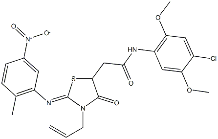 2-[3-allyl-2-({5-nitro-2-methylphenyl}imino)-4-oxo-1,3-thiazolidin-5-yl]-N-(4-chloro-2,5-dimethoxyphenyl)acetamide,489454-15-1,结构式