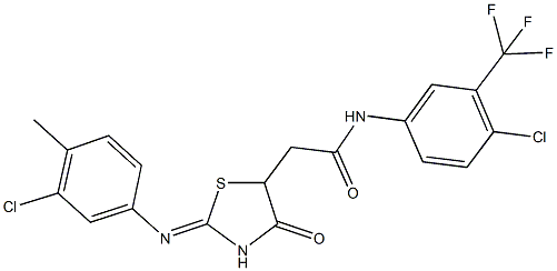 2-{2-[(3-chloro-4-methylphenyl)imino]-4-oxo-1,3-thiazolidin-5-yl}-N-[4-chloro-3-(trifluoromethyl)phenyl]acetamide 化学構造式