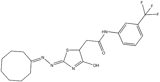 2-[2-(cyclooctylidenehydrazono)-4-hydroxy-2,5-dihydro-1,3-thiazol-5-yl]-N-[3-(trifluoromethyl)phenyl]acetamide,489454-23-1,结构式