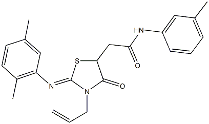 2-{3-allyl-2-[(2,5-dimethylphenyl)imino]-4-oxo-1,3-thiazolidin-5-yl}-N-(3-methylphenyl)acetamide 化学構造式