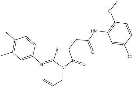 2-{3-allyl-2-[(3,4-dimethylphenyl)imino]-4-oxo-1,3-thiazolidin-5-yl}-N-(5-chloro-2-methoxyphenyl)acetamide,489454-40-2,结构式