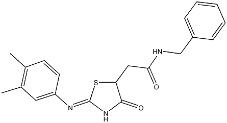 N-benzyl-2-{2-[(3,4-dimethylphenyl)imino]-4-oxo-1,3-thiazolidin-5-yl}acetamide Structure