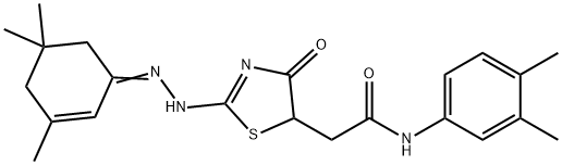 N-(3,4-dimethylphenyl)-2-{4-hydroxy-2-[(3,5,5-trimethyl-2-cyclohexen-1-ylidene)hydrazono]-2,5-dihydro-1,3-thiazol-5-yl}acetamide Structure