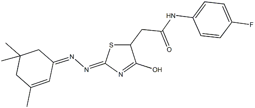 N-(4-fluorophenyl)-2-{4-hydroxy-2-[(3,5,5-trimethyl-2-cyclohexen-1-ylidene)hydrazono]-2,5-dihydro-1,3-thiazol-5-yl}acetamide Structure