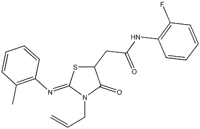 2-{3-allyl-2-[(2-methylphenyl)imino]-4-oxo-1,3-thiazolidin-5-yl}-N-(2-fluorophenyl)acetamide,489454-63-9,结构式
