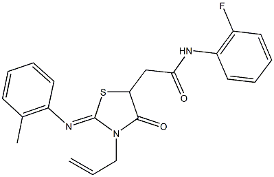 2-{3-allyl-2-[(2-methylphenyl)imino]-4-oxo-1,3-thiazolidin-5-yl}-N-(2-fluorophenyl)acetamide Struktur