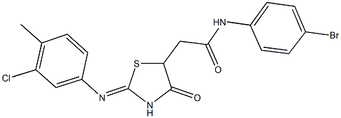 N-(4-bromophenyl)-2-{2-[(3-chloro-4-methylphenyl)imino]-4-oxo-1,3-thiazolidin-5-yl}acetamide 化学構造式
