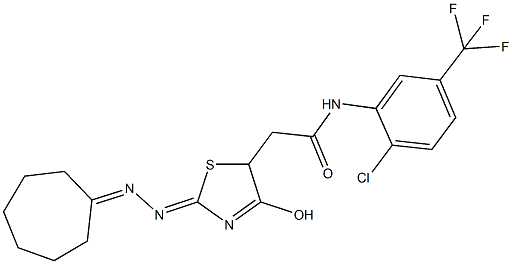 N-[2-chloro-5-(trifluoromethyl)phenyl]-2-[2-(cycloheptylidenehydrazono)-4-hydroxy-2,5-dihydro-1,3-thiazol-5-yl]acetamide Structure