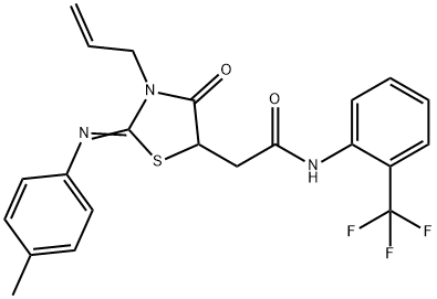 2-{3-allyl-2-[(4-methylphenyl)imino]-4-oxo-1,3-thiazolidin-5-yl}-N-[2-(trifluoromethyl)phenyl]acetamide,489455-01-8,结构式