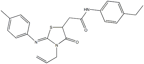 2-{3-allyl-2-[(4-methylphenyl)imino]-4-oxo-1,3-thiazolidin-5-yl}-N-(4-ethylphenyl)acetamide 结构式