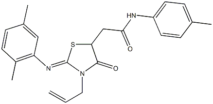2-{3-allyl-2-[(2,5-dimethylphenyl)imino]-4-oxo-1,3-thiazolidin-5-yl}-N-(4-methylphenyl)acetamide 化学構造式