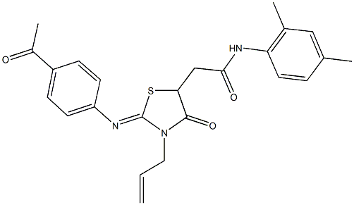 2-{2-[(4-acetylphenyl)imino]-3-allyl-4-oxo-1,3-thiazolidin-5-yl}-N-(2,4-dimethylphenyl)acetamide 结构式